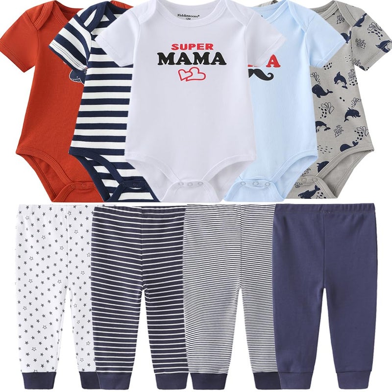 Kiddiezoom Baby Layette Set Baby Boys' 9-Piece Bodysuits Pants Set Toddler Girl Boy Unisex Baby Gift Sets - Image 1